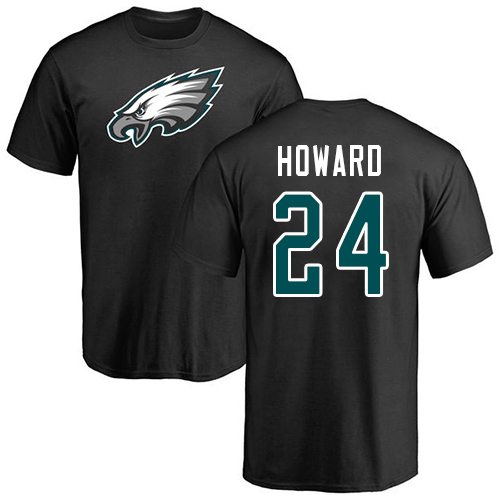 Men Philadelphia Eagles #24 Jordan Howard Black Name and Number Logo NFL T Shirt